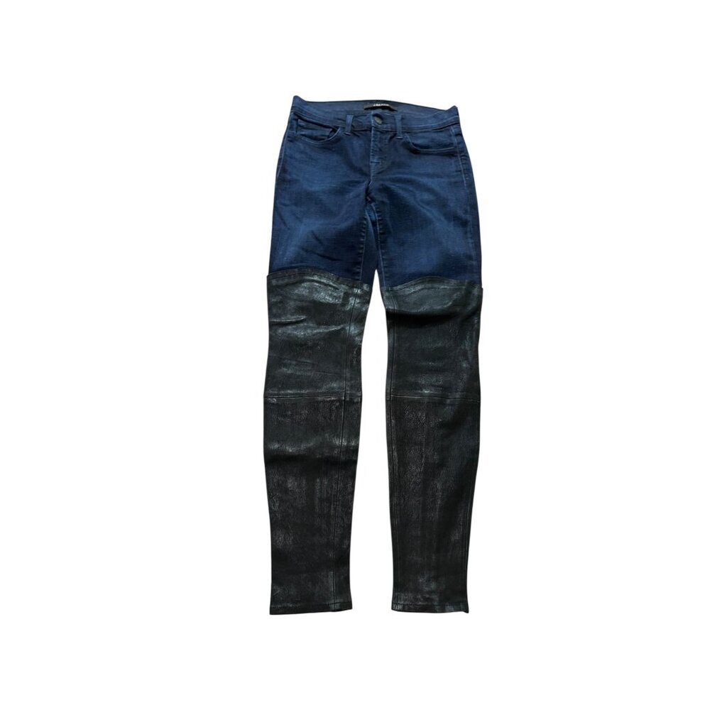 J. Brand Dark Wash Jeans 28" Waist Klash With Leather Brush Guards and ankle zip